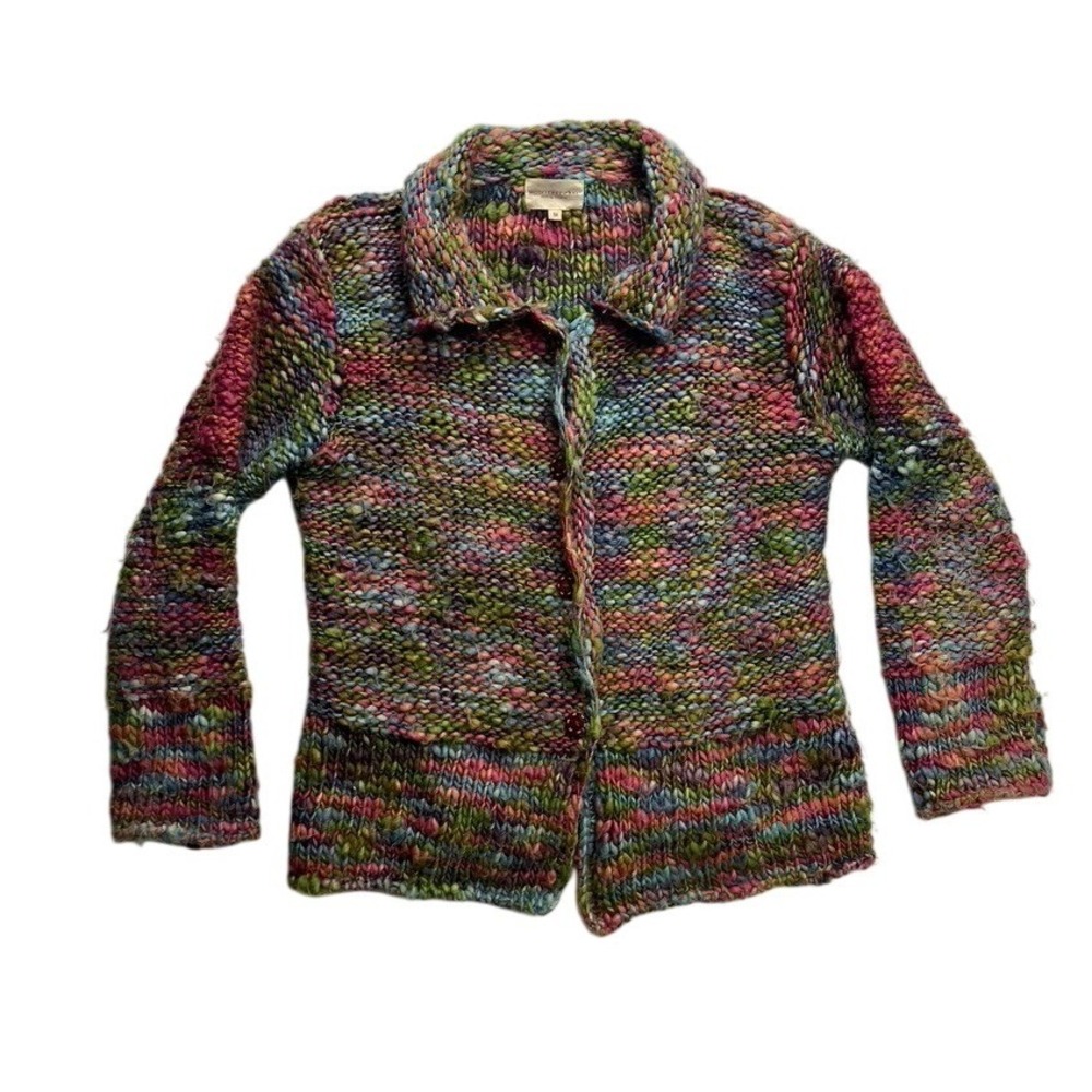 Monterey Bay‎ Clothing Womens M Multicolor 100% Wool Chunky Knit Cardigan Jacket